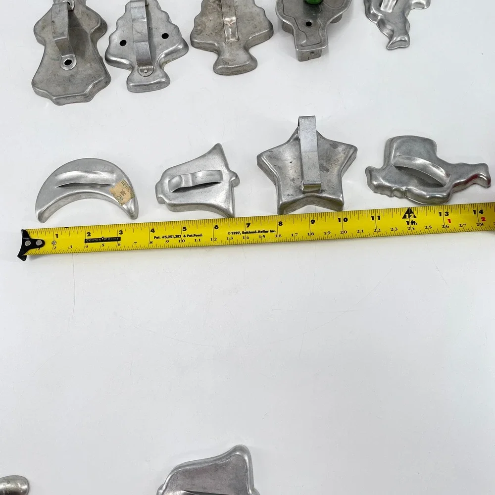 Vintage Aluminum Cookie Cutter Lot 19pc Mixed Christmas Animals Stars Hearts